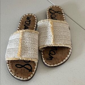 Sam Edelman Tan and Cream Woven Slide Sandals Women’s 8 1/2